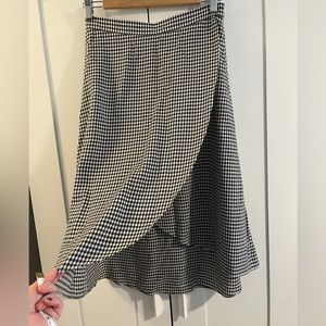 Faux Wrap Midi Skirt Gingham